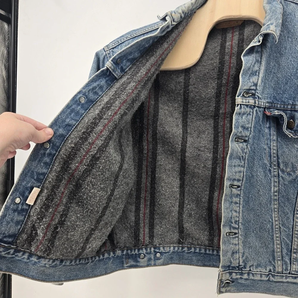 Vtg Levis Jacket Denim Trucker 80s 90s 70507-0314 USA Distressed Fade Blanket M
